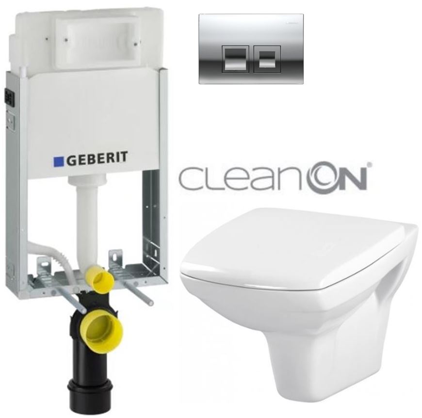 Obrázok GEBERIT - SET KOMBIFIXBasic vrátane ovládacieho tlačidla DELTA 50 CR pre závesné WC CERSANIT CLEANON CARINA + SEDADLO (110.100.00.1 50CR CA1)