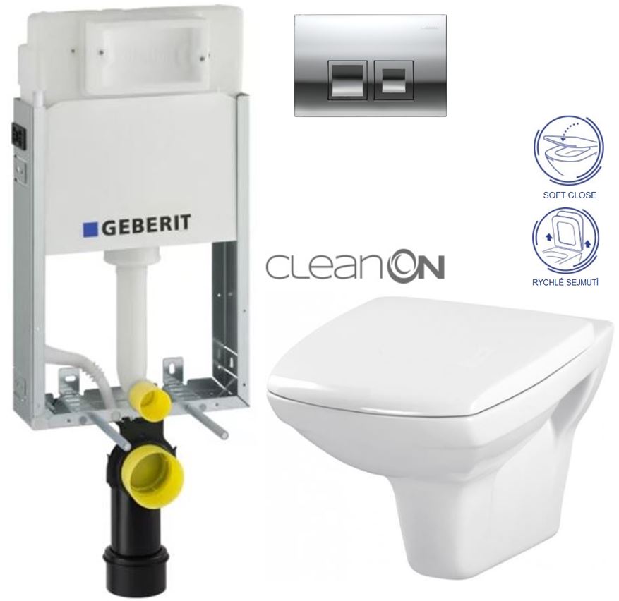 Obrázok GEBERIT - SET KOMBIFIXBasic vrátane ovládacieho tlačidla DELTA 50 CR pre závesné WC CERSANIT CLEANON CARINA + SEDADLO (110.100.00.1 50CR CA2)