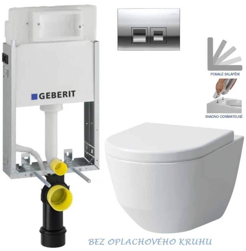 Obrázok GEBERIT - SET KOMBIFIXBasic vrátane ovládacieho tlačidla DELTA 50 CR pre závesné WC LAUFEN PRO RIMLESS + SEDADLO (110.100.00.1 50CR LP1)