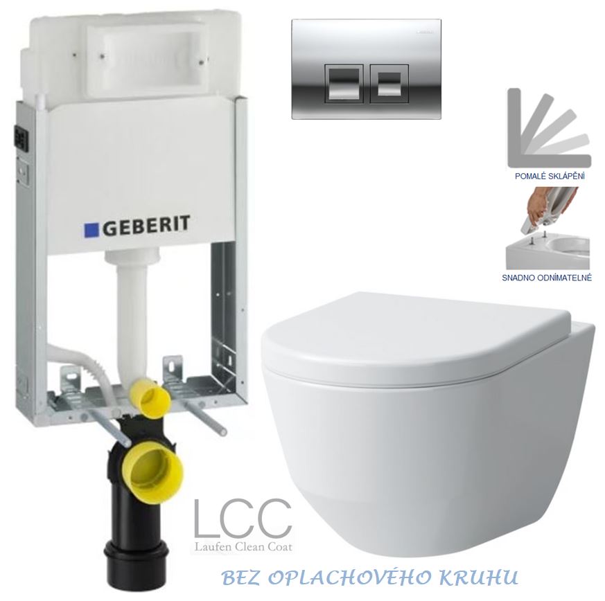 Obrázok GEBERIT - SET KOMBIFIXBasic vrátane ovládacieho tlačidla DELTA 50 CR pre závesné WC LAUFEN PRO LCC RIMLESS + SEDADLO (110.100.00.1 50CR LP2)