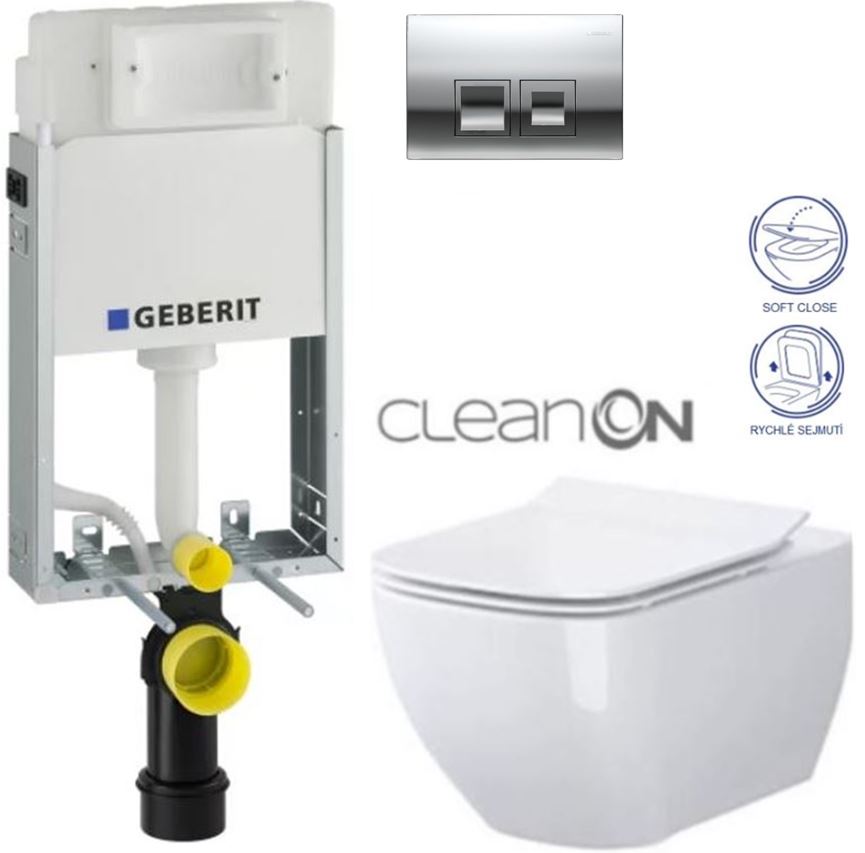 Obrázok GEBERIT - SET KOMBIFIXBasic vrátane ovládacieho tlačidla DELTA 50 CR pre závesné WC CERSANIT CLEANON METROPOLITAN + SEDADLO (110.100.00.1 50CR ME1)