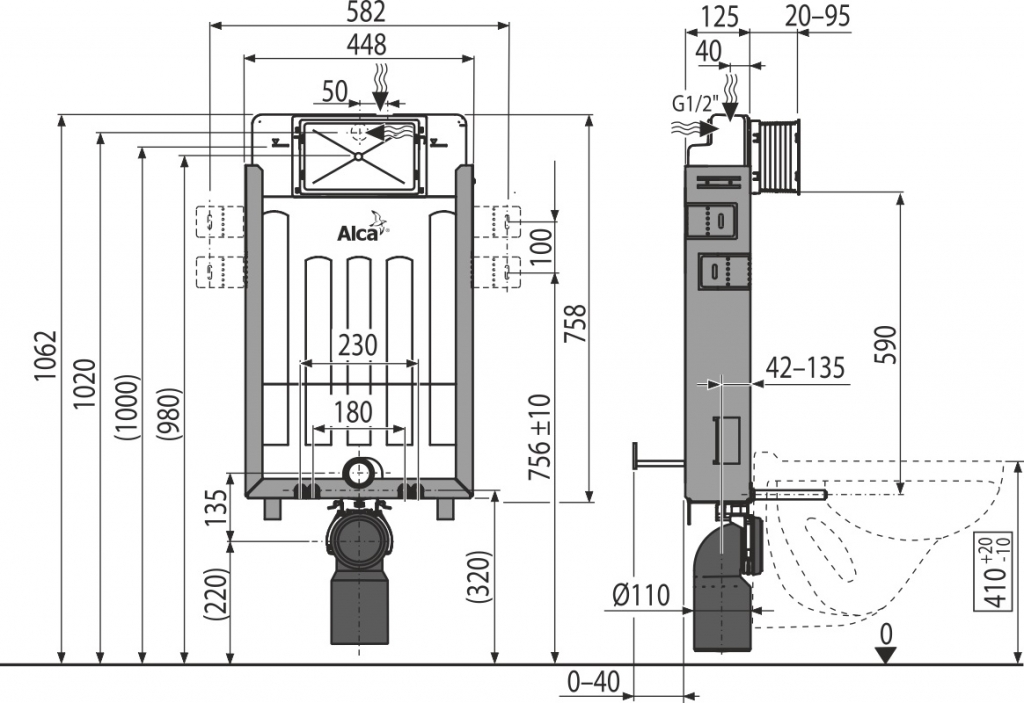 Obrázok /SET/ALCAPLAST - SET Renovmodul - predstenový inštalačný systém + WC CERSANIT CLEANON CARINA + SEDADLO (AM115/1000 X CA2)