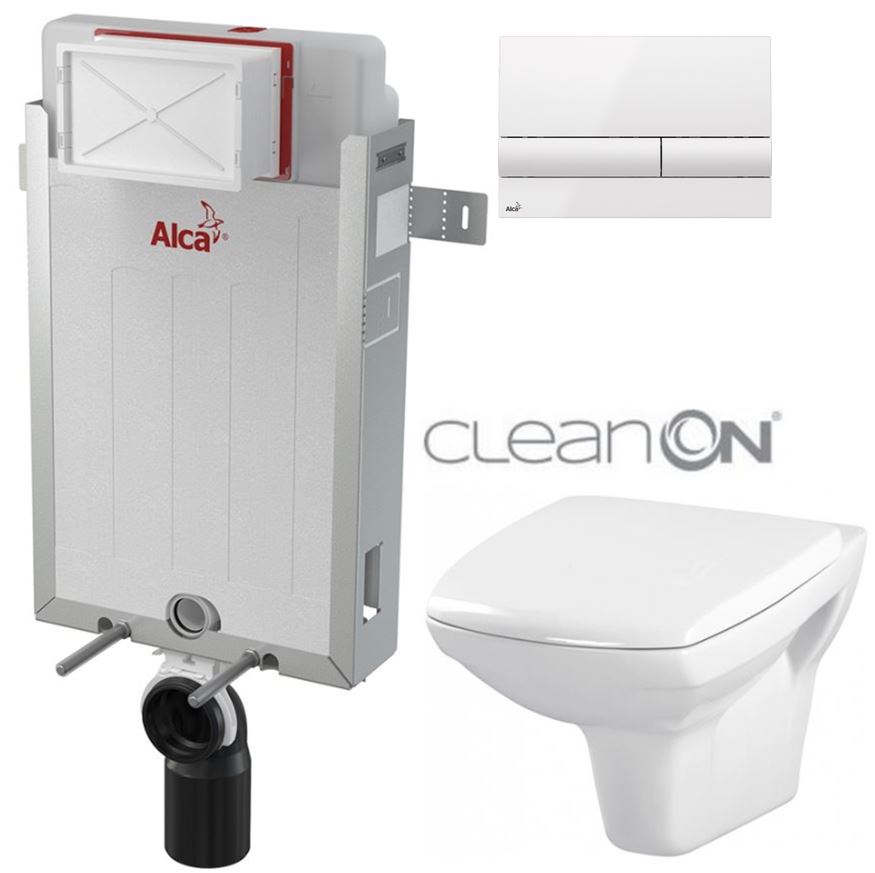 Obrázok /SET/ALCAPLAST - SET Renovmodul - predstenový inštalačný systém + tlačidlo M1710 + WC CERSANIT CLEANON CARINA + SEDADLO (AM115/1000 M1710 CA1)