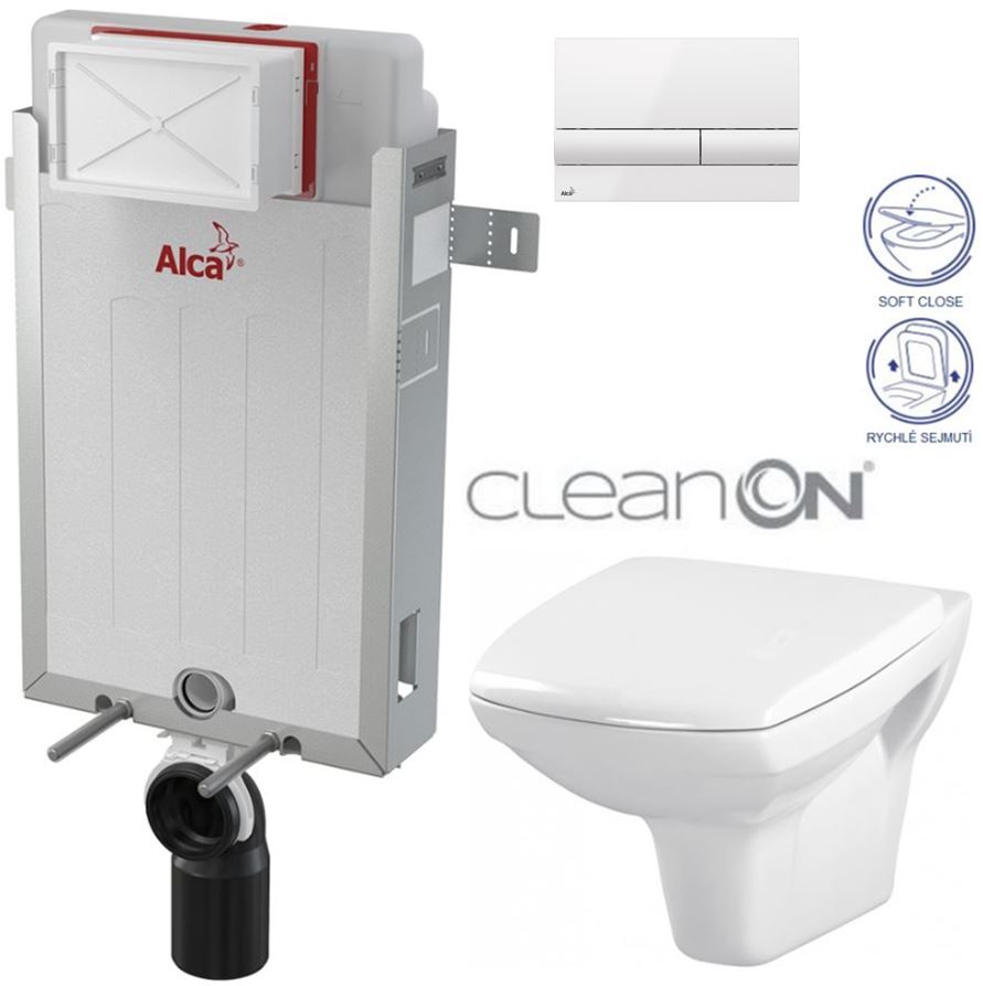 Obrázok /SET/ALCAPLAST - SET Renovmodul - predstenový inštalačný systém + tlačidlo M1710 + WC CERSANIT CLEANON CARINA + SEDADLO (AM115/1000 M1710 CA2)