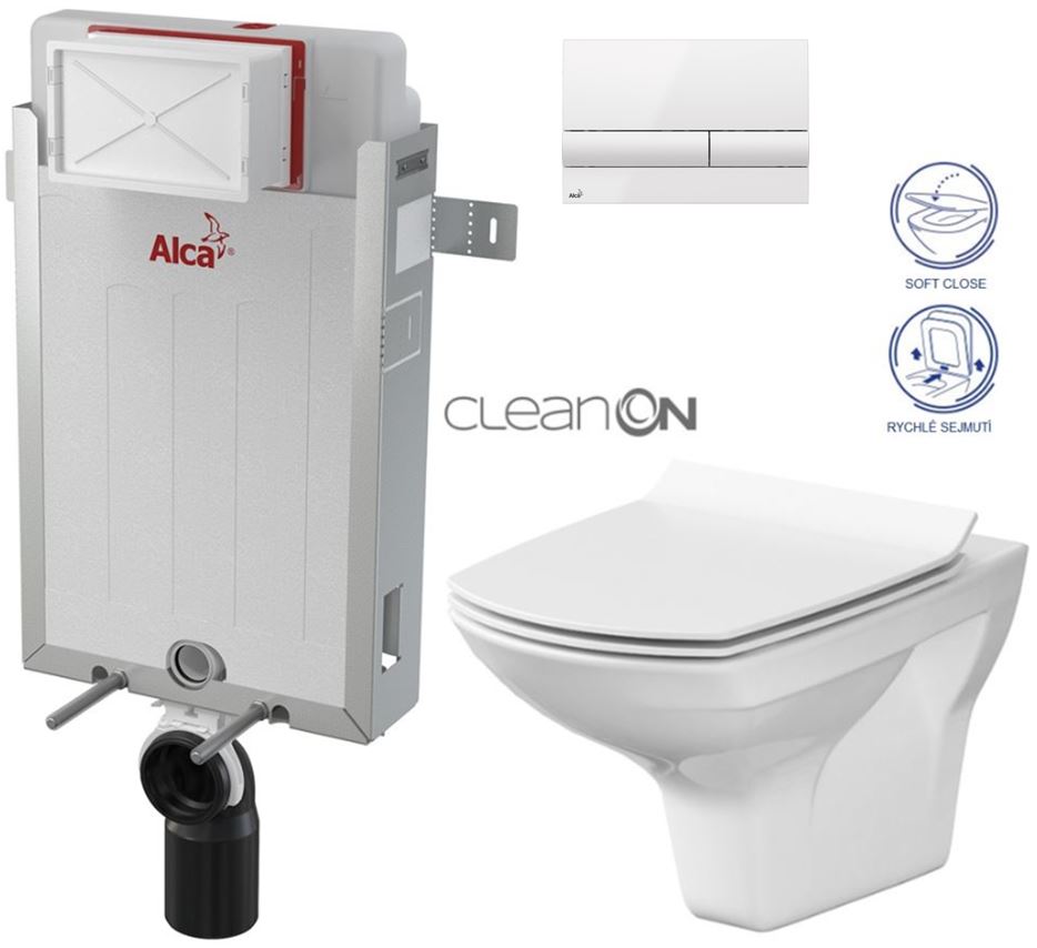 Obrázok /SET/ALCAPLAST - SET Renovmodul - predstenový inštalačný systém + tlačidlo M1710 + WC CERSANIT CLEANON CARINA + SEDADLO (AM115/1000 M1710 CA3)