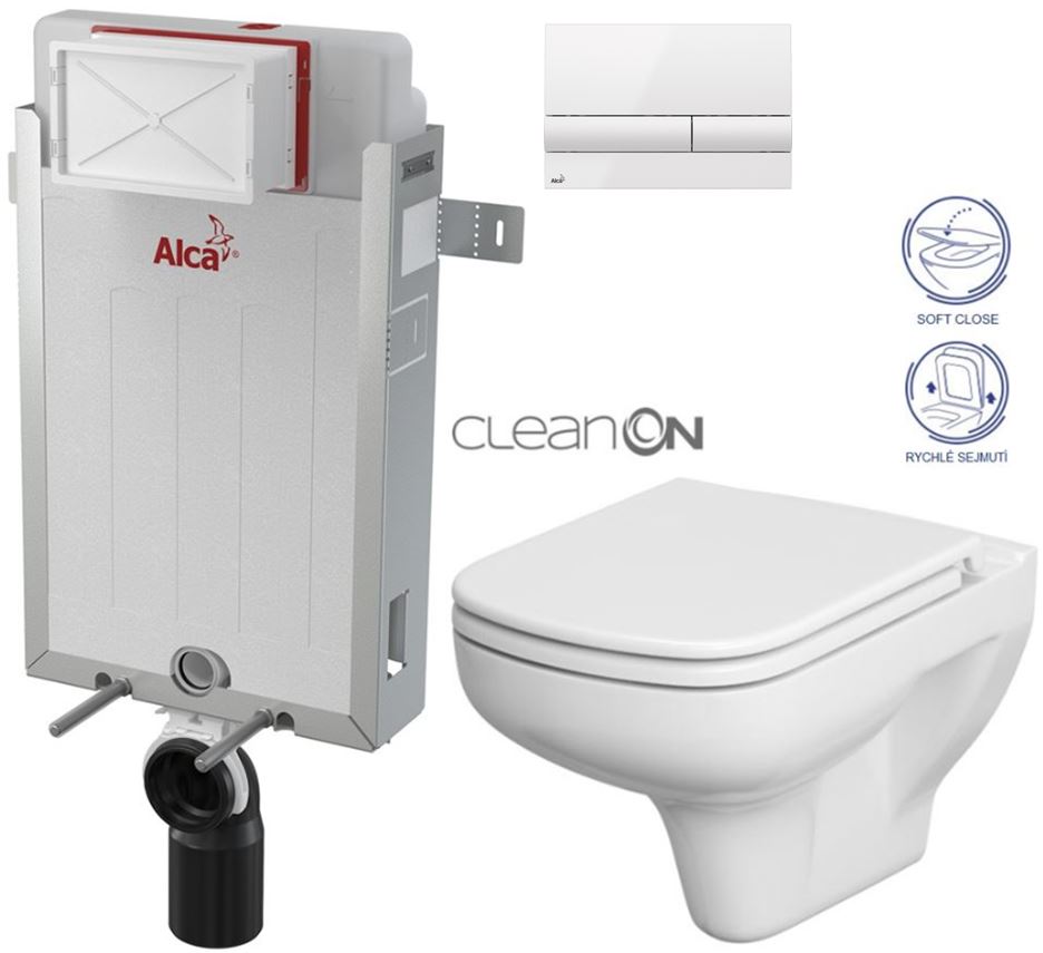 Obrázok /SET/ALCAPLAST - SET Renovmodul - predstenový inštalačný systém + tlačidlo M1710 + WC CERSANIT CLEANON colur + SEDADLO (AM115/1000 M1710 CN1)