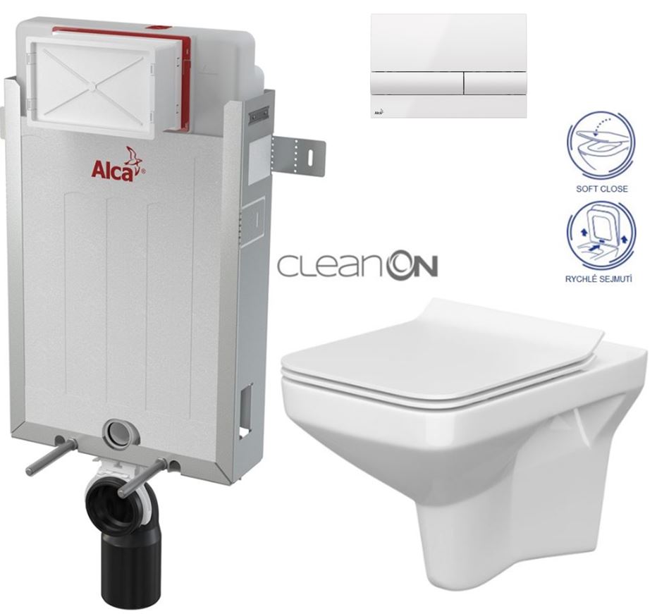 Obrázok /SET/ALCAPLAST - SET Renovmodul - predstenový inštalačný systém + tlačidlo M1710 + WC CERSANIT CLEANON COMO + SEDADLO (AM115/1000 M1710 CO1)