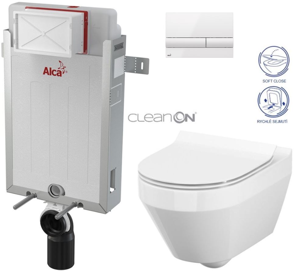 Obrázok /SET/ALCAPLAST - SET Renovmodul - predstenový inštalačný systém + tlačidlo M1710 + WC CERSANIT CLEANON CREA OVÁL + SEDADLO (AM115/1000 M1710 CR1)