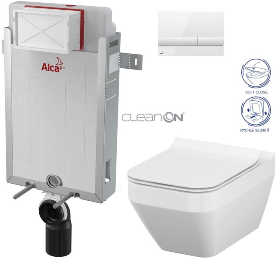 Obrázok /SET/ALCAPLAST - SET Renovmodul - predstenový inštalačný systém + tlačidlo M1710 + WC CERSANIT CLEANON CREA ŠTVOREC + SEDADLO (AM115/1000 M1710 CR2)