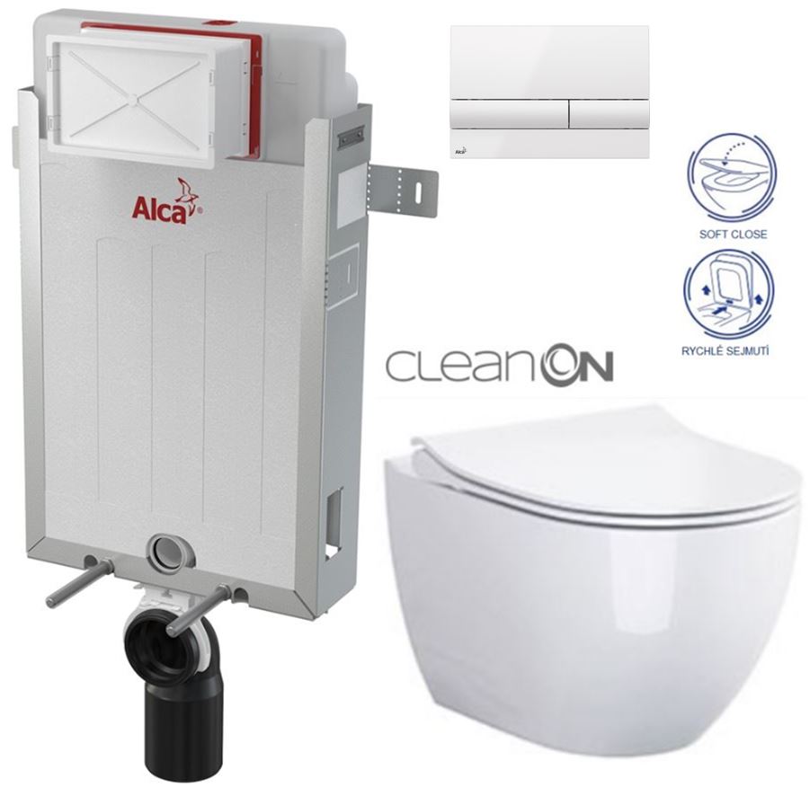 Obrázok /SET/ALCAPLAST - SET Renovmodul - predstenový inštalačný systém + tlačidlo M1710 + WC CERSANIT CLEANON URBAN HARMONY + SEDADLO (AM115/1000 M1710 HA1)