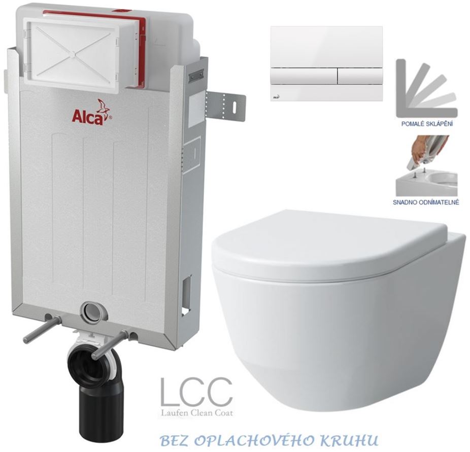 Obrázok /SET/ALCAPLAST - SET Renovmodul - predstenový inštalačný systém + tlačidlo M1710 + WC LAUFEN PRO LCC RIMLESS + SEDADLO (AM115/1000 M1710 LP2)