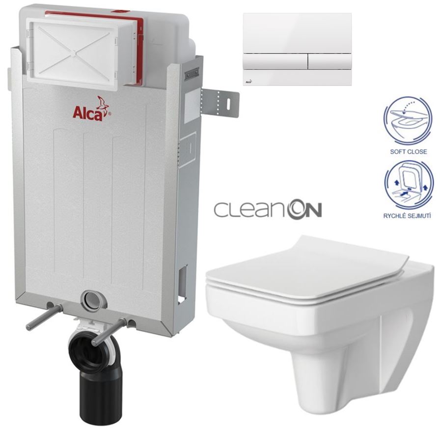 Obrázok /SET/ALCAPLAST - SET Renovmodul - predstenový inštalačný systém + tlačidlo M1710 + WC CERSANIT CLEANON SPLENDOUR + SEDADLO (AM115/1000 M1710 SP1)