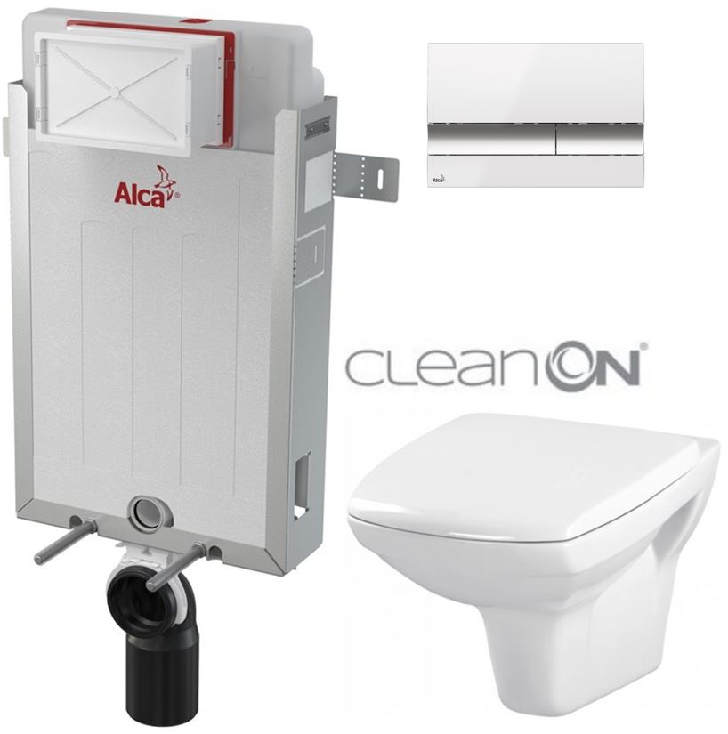 Obrázok /SET/ALCAPLAST - SET Renovmodul - predstenový inštalačný systém + tlačidlo M1720-1 + WC CERSANIT CLEANON CARINA + SEDADLO (AM115/1000 M1720-1 CA1)