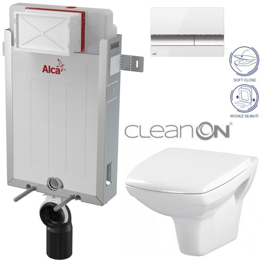 Obrázok /SET/ALCAPLAST - SET Renovmodul - predstenový inštalačný systém + tlačidlo M1720-1 + WC CERSANIT CLEANON CARINA + SEDADLO (AM115/1000 M1720-1 CA2)