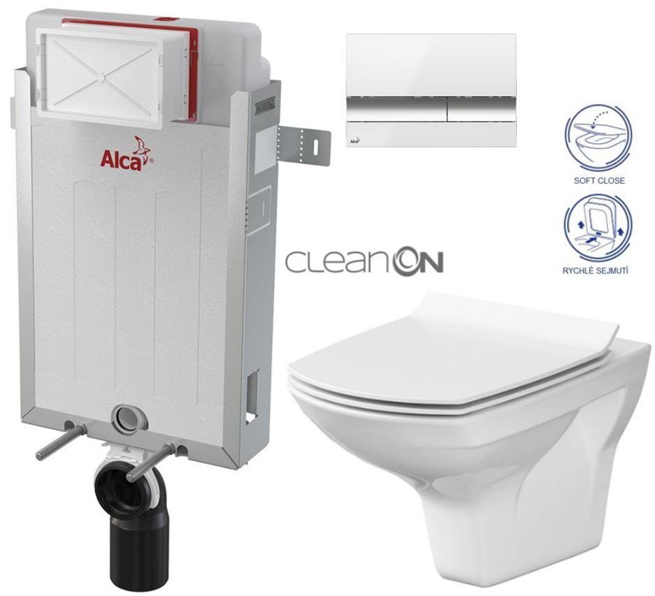 Obrázok /SET/ALCAPLAST - SET Renovmodul - predstenový inštalačný systém + tlačidlo M1720-1 + WC CERSANIT CLEANON CARINA + SEDADLO (AM115/1000 M1720-1 CA3)