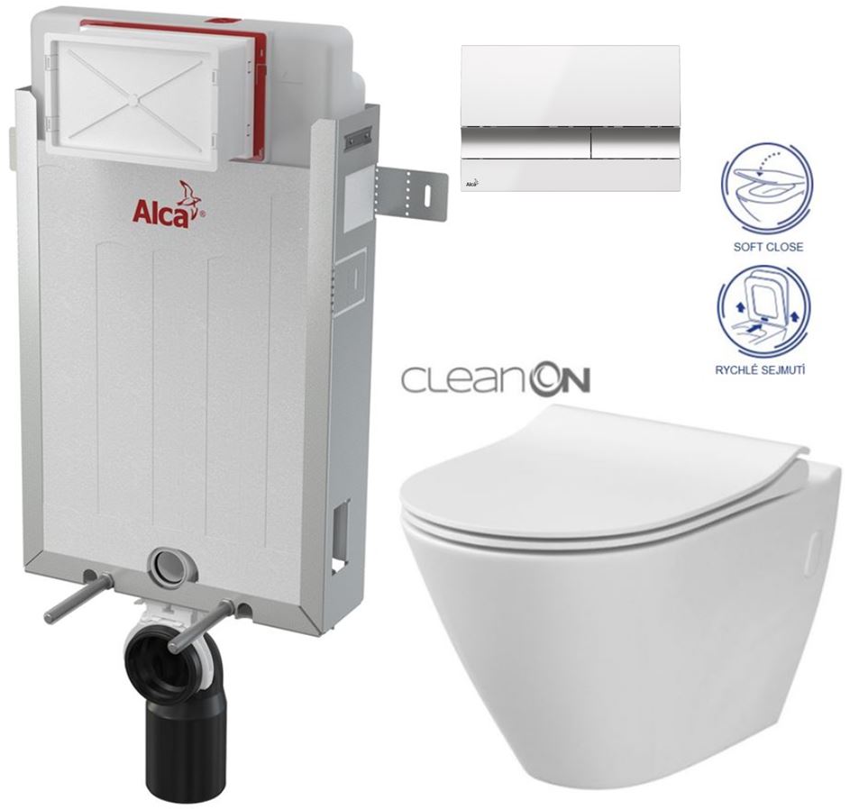 Obrázok /SET/ALCAPLAST - SET Renovmodul - predstenový inštalačný systém + tlačidlo M1720-1 + WC CERSANIT CLEANON CITY + SEDADLO (AM115/1000 M1720-1 CI1)