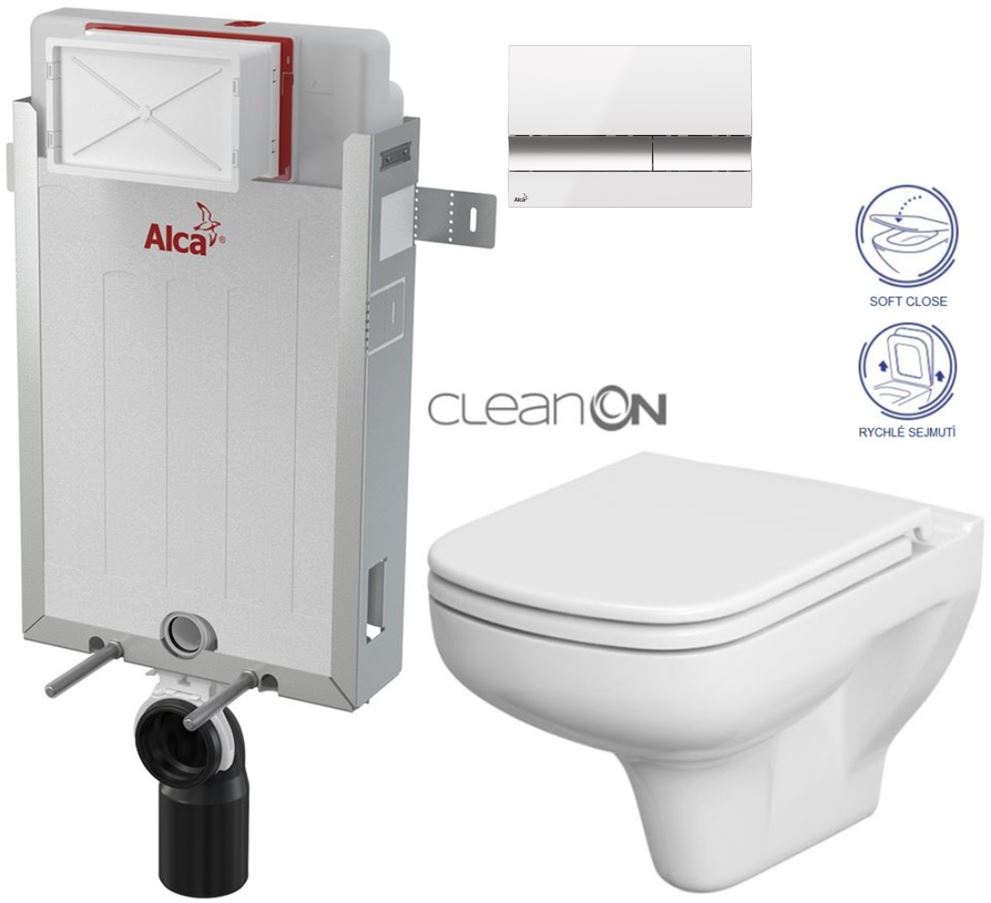 Obrázok /SET/ALCAPLAST - SET Renovmodul - predstenový inštalačný systém + tlačidlo M1720-1 + WC CERSANIT CLEANON COLOUR + SEDADLO (AM115/1000 M1720-1 CN1)