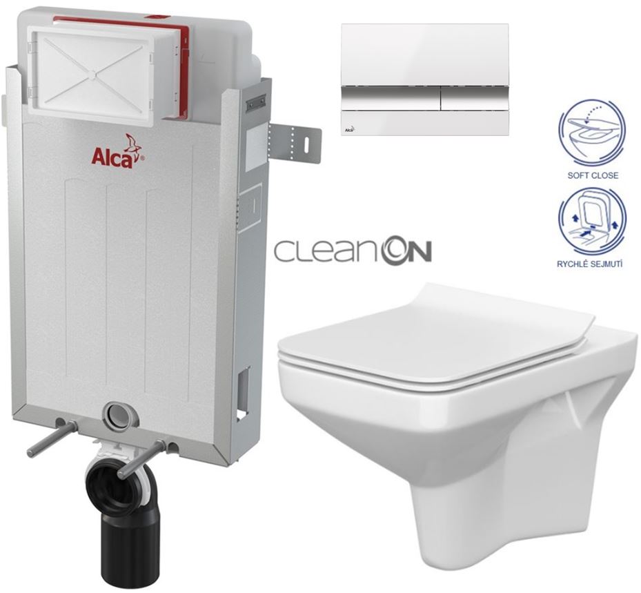 Obrázok /SET/ALCAPLAST - SET Renovmodul - predstenový inštalačný systém + tlačidlo M1720-1 + WC CERSANIT CLEANON COMO + SEDADLO (AM115/1000 M1720-1 CO1)