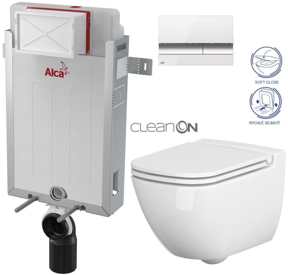 Obrázok /SET/ALCAPLAST - SET Renovmodul - predstenový inštalačný systém + tlačidlo M1720-1 + WC CERSANIT CLEANON CASPIA + SEDADLO (AM115/1000 M1720-1 CP1)