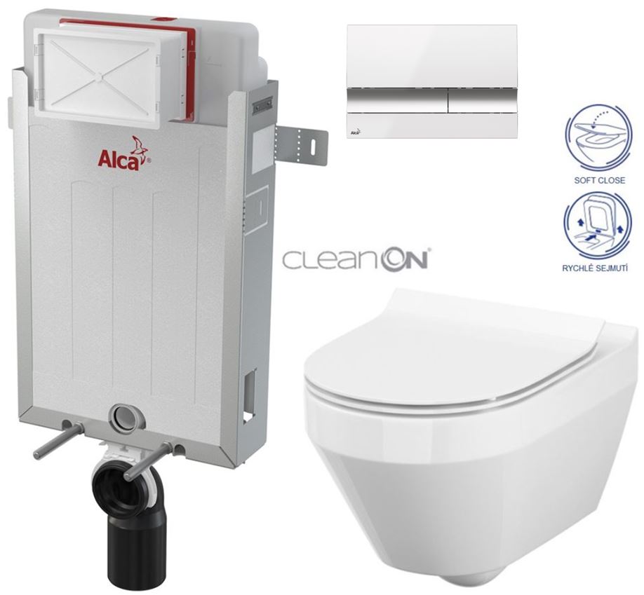 Obrázok /SET/ALCAPLAST - SET Renovmodul - predstenový inštalačný systém + tlačidlo M1720-1 + WC CERSANIT CLEANON CREA OVÁL + SEDADLO (AM115/1000 M1720-1 CR1)