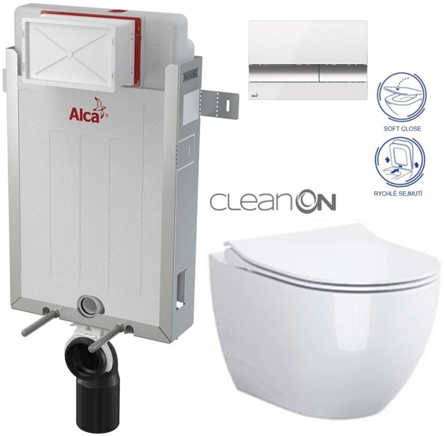 Obrázok /SET/ALCAPLAST - SET Renovmodul - predstenový inštalačný systém + tlačidlo M1720-1 + WC CERSANIT CLEANON URBAN HARMONY + SEDADLO (AM115/1000 M1720-1 HA1)