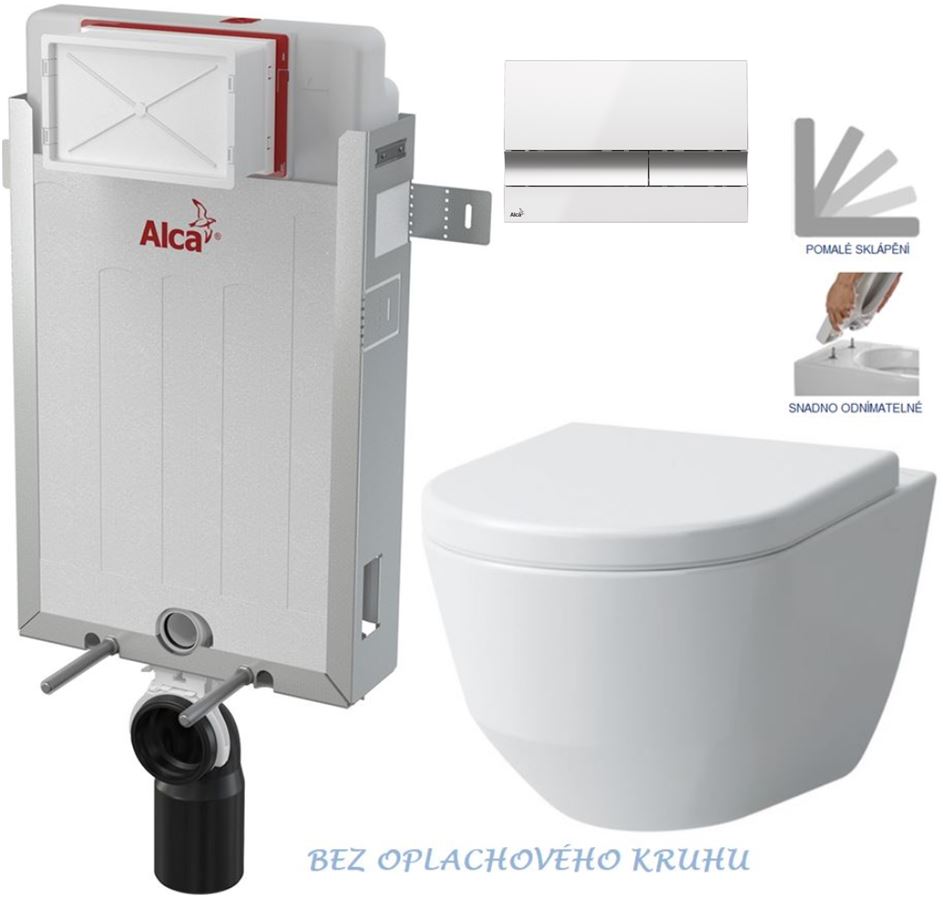 Obrázok /SET/ALCAPLAST - SET Renovmodul - predstenový inštalačný systém + tlačidlo M1720-1 + WC LAUFEN PRO RIMLESS + SEDADLO (AM115/1000 M1720-1 LP1)