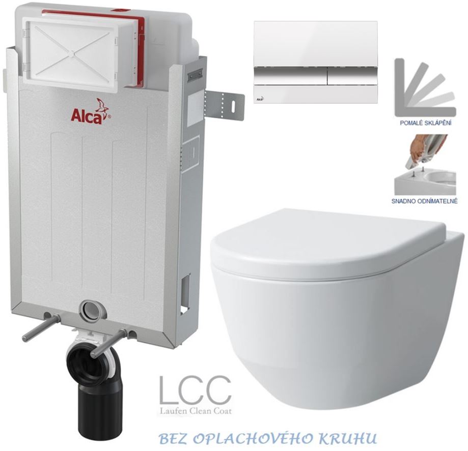 Obrázok /SET/ALCAPLAST - SET Renovmodul - predstenový inštalačný systém + tlačidlo M1720-1 + WC LAUFEN PRO LCC RIMLESS + SEDADLO (AM115/1000 M1720-1 LP2)