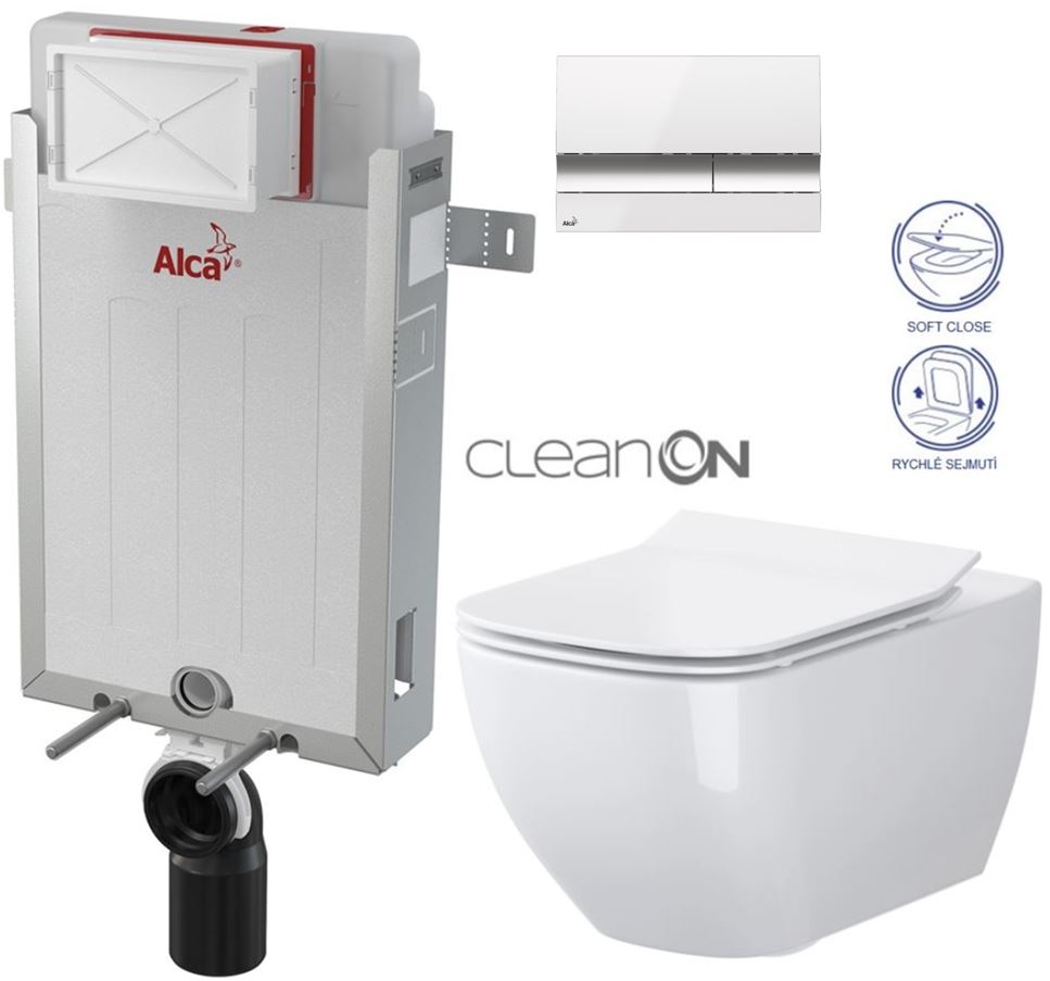 Obrázok /SET/ALCAPLAST - SET Renovmodul - predstenový inštalačný systém + tlačidlo M1720-1 + WC CERSANIT CLEANON METROPOLITAN + SEDADLO (AM115/1000 M1720-1 ME1)