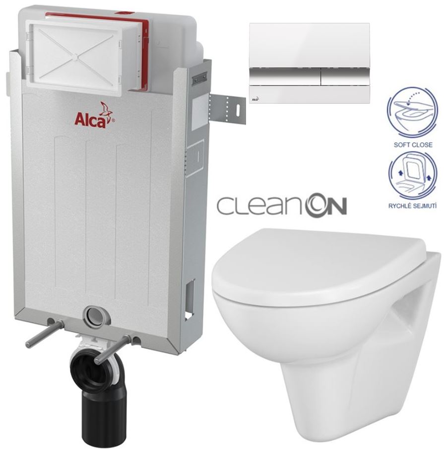 Obrázok /SET/ALCAPLAST - SET Renovmodul - predstenový inštalačný systém + tlačidlo M1720-1 + WC CERSANIT CLEANON Parva + SEDADLO (AM115/1000 M1720-1 PA1)