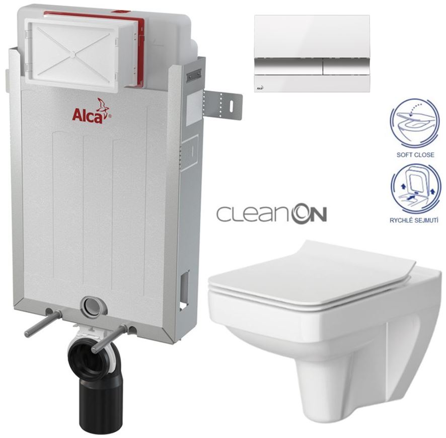 Obrázok /SET/ALCAPLAST - SET Renovmodul - predstenový inštalačný systém + tlačidlo M1720-1 + WC CERSANIT CLEANON SPLENDOUR + SEDADLO (AM115/1000 M1720-1 SP1)