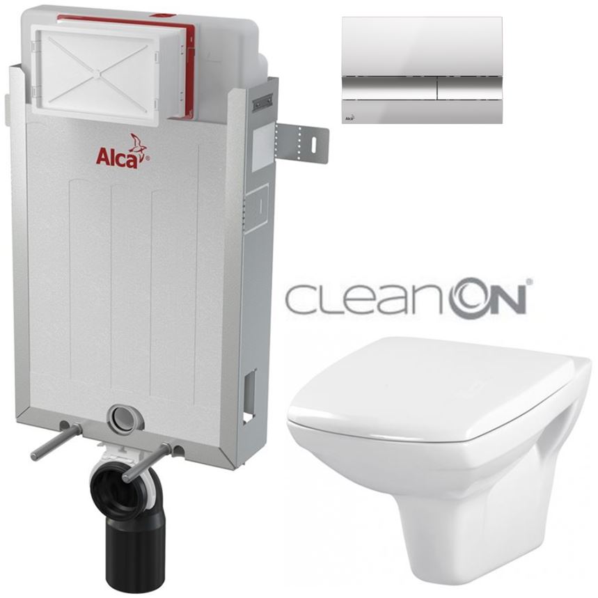 Obrázok /SET/ALCAPLAST - SET Renovmodul - predstenový inštalačný systém + tlačidlo M1721 + WC CERSANIT CLEANON CARINA + SEDADLO (AM115/1000 M1721 CA1)