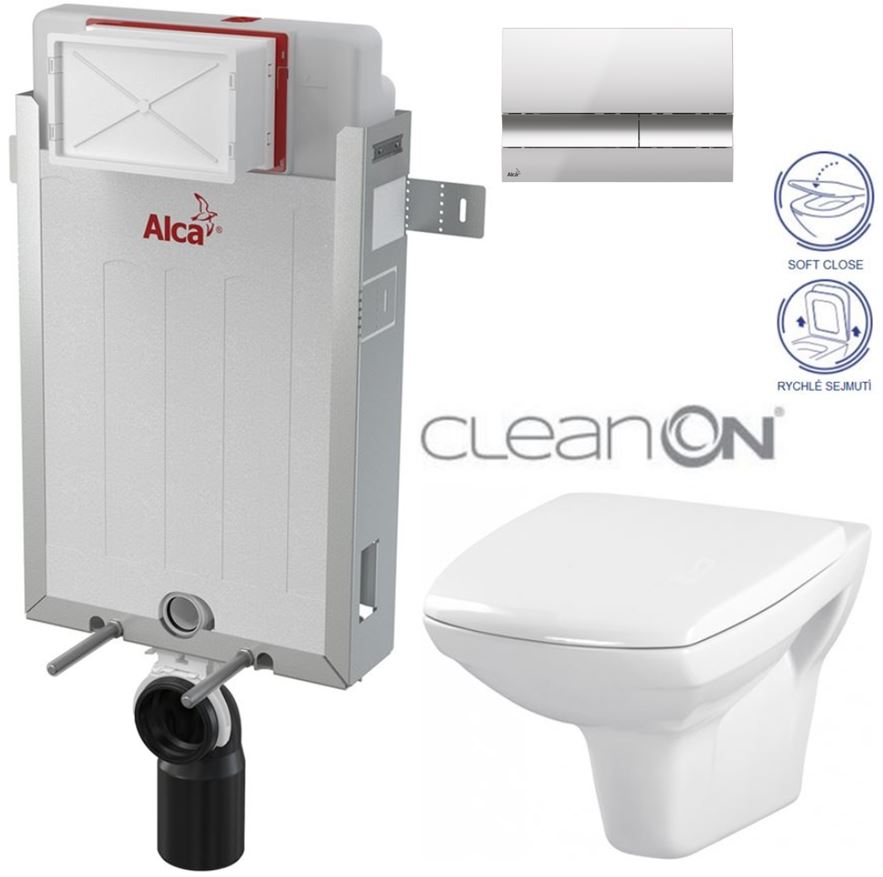 Obrázok /SET/ALCAPLAST - SET Renovmodul - predstenový inštalačný systém + tlačidlo M1721 + WC CERSANIT CLEANON CARINA + SEDADLO (AM115/1000 M1721 CA2)