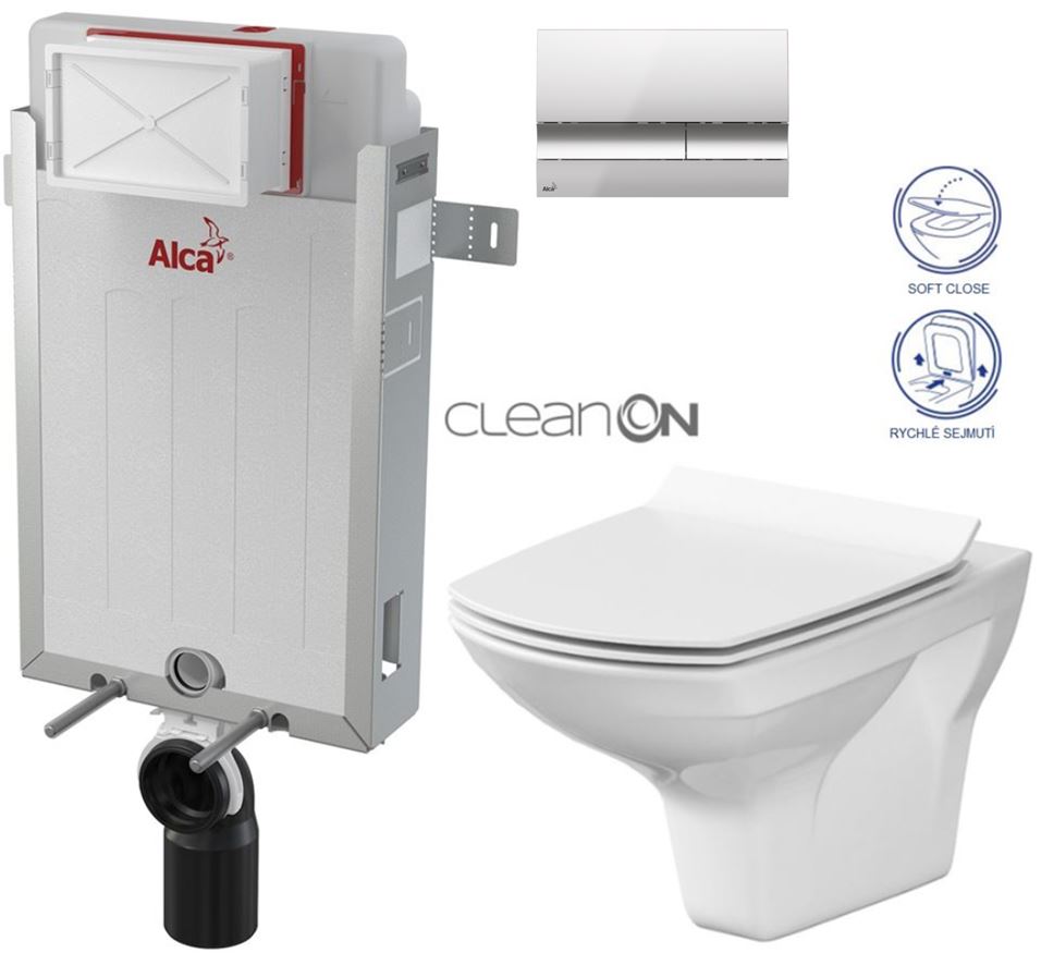 Obrázok /SET/ALCAPLAST - SET Renovmodul - predstenový inštalačný systém + tlačidlo M1721 + WC CERSANIT CLEANON CARINA + SEDADLO (AM115/1000 M1721 CA3)