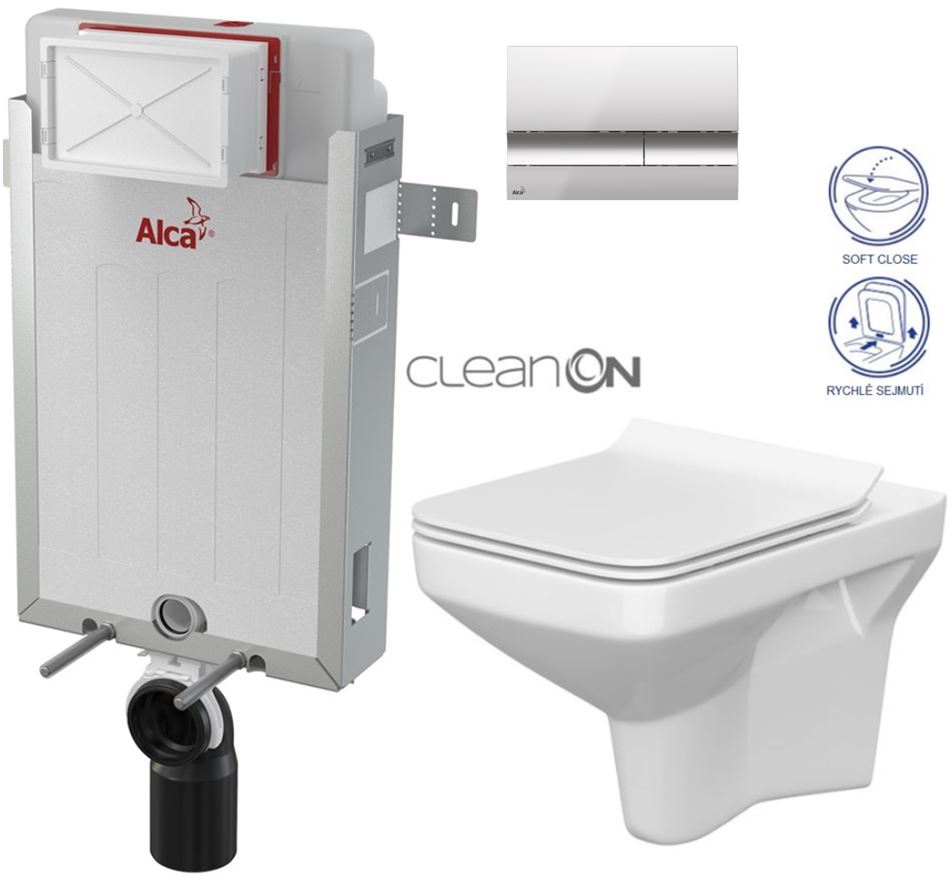 Obrázok /SET/ALCAPLAST - SET Renovmodul - predstenový inštalačný systém + tlačidlo M1721 + WC CERSANIT CLEANON COMO + SEDADLO (AM115/1000 M1721 CO1)