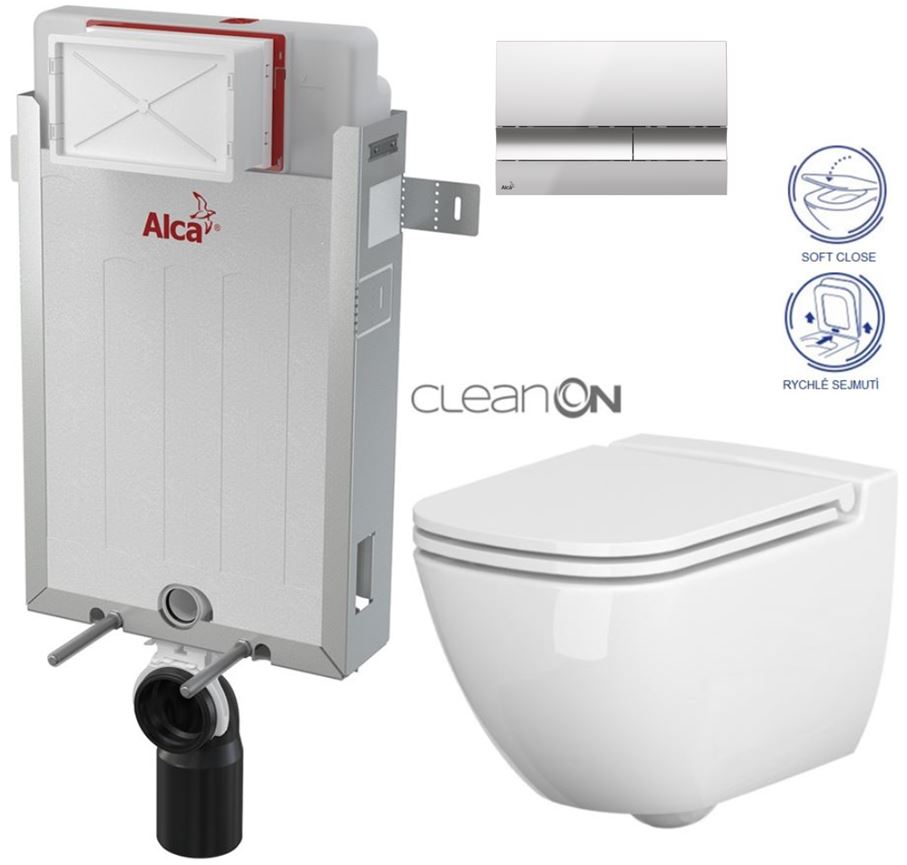 Obrázok /SET/ALCAPLAST - SET Renovmodul - predstenový inštalačný systém + tlačidlo M1721 + WC CERSANIT CLEANON CASPIA + SEDADLO (AM115/1000 M1721 CP1)