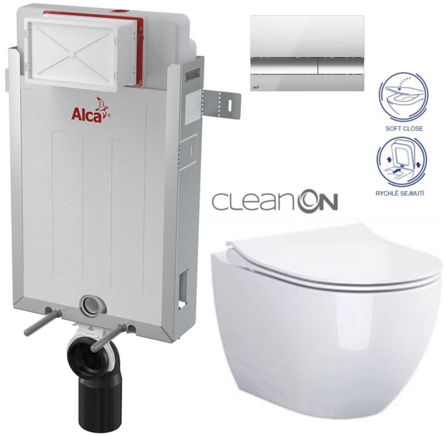 Obrázok /SET/ALCAPLAST - SET Renovmodul - predstenový inštalačný systém + tlačidlo M1721 + WC CERSANIT CLEANON URBAN HARMONY + SEDADLO (AM115/1000 M1721 HA1)