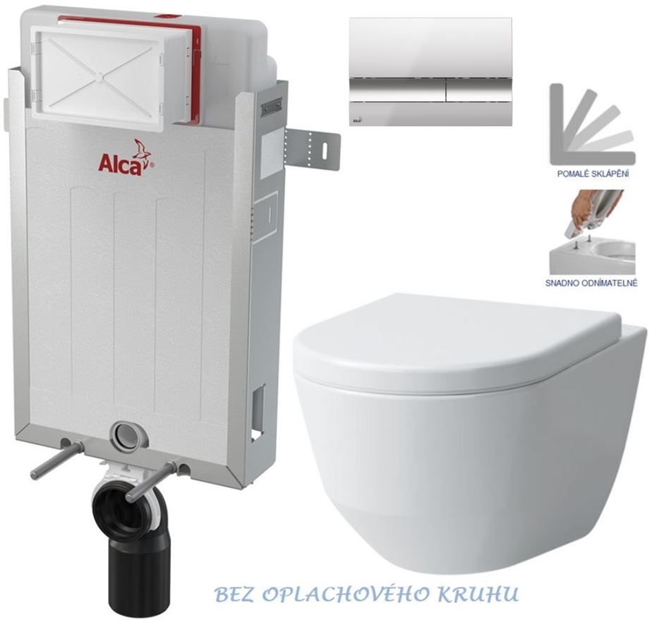 Obrázok /SET/ALCAPLAST - SET Renovmodul - predstenový inštalačný systém + tlačidlo M1721 + WC LAUFEN PRO RIMLESS + SEDADLO (AM115/1000 M1721 LP1)