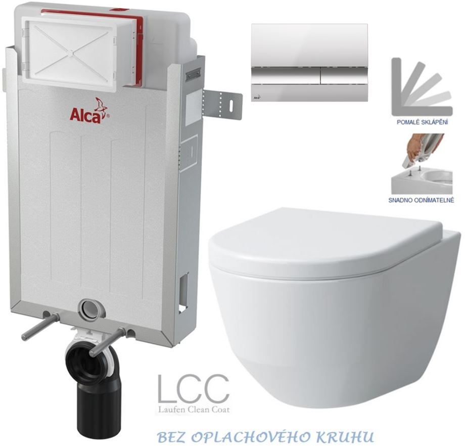 Obrázok /SET/ALCAPLAST - SET Renovmodul - predstenový inštalačný systém + tlačidlo M1721 + WC LAUFEN PRO LCC RIMLESS + SEDADLO (AM115/1000 M1721 LP2)