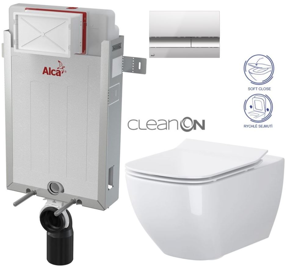 Obrázok /SET/ALCAPLAST - SET Renovmodul - predstenový inštalačný systém + tlačidlo M1721 + WC CERSANIT CLEANON METROPOLITAN + SEDADLO (AM115/1000 M1721 ME1)