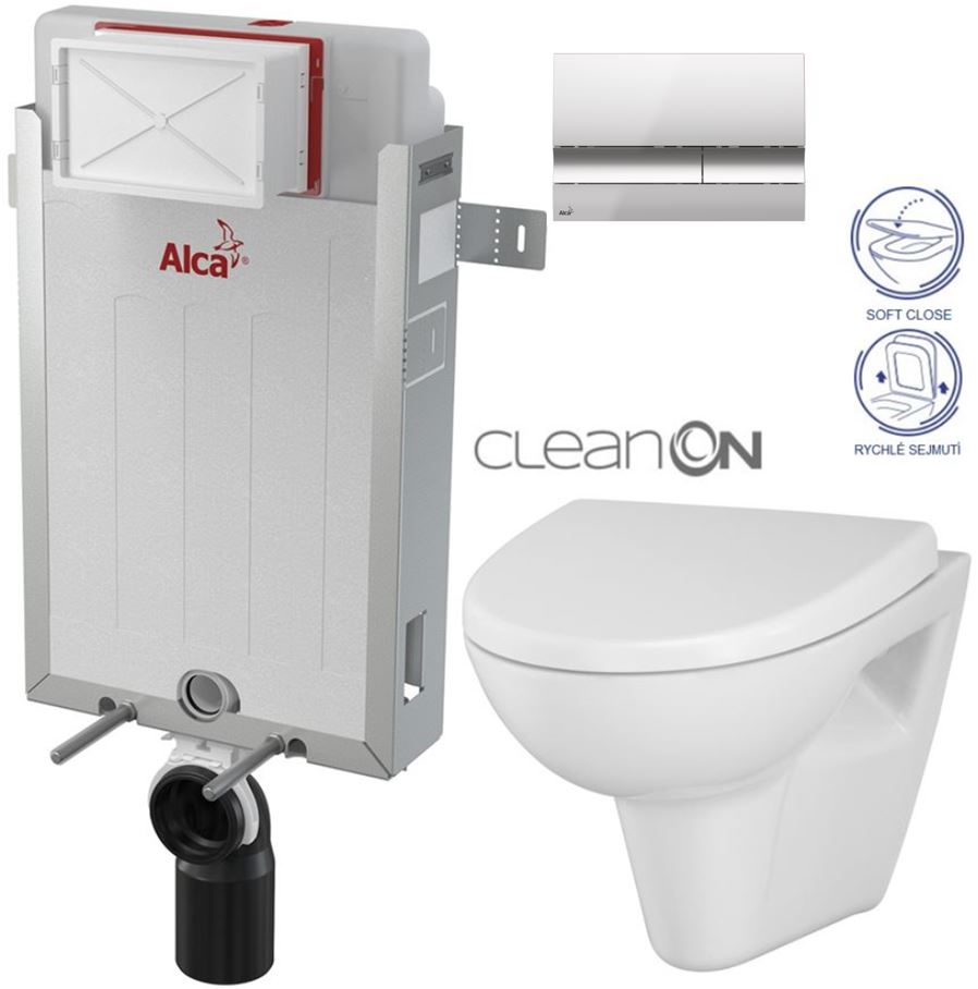 Obrázok /SET/ALCAPLAST - SET Renovmodul - predstenový inštalačný systém + tlačidlo M1721 + WC CERSANIT CLEANON Parva + SEDADLO (AM115/1000 M1721 PA1)