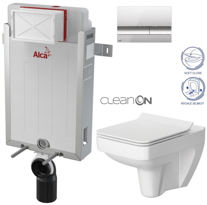 Obrázok /SET/ALCAPLAST - SET Renovmodul - predstenový inštalačný systém + tlačidlo M1721 + WC CERSANIT CLEANON SPLENDOUR + SEDADLO (AM115/1000 M1721 SP1)