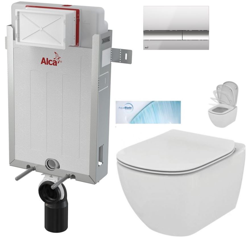 Obrázok /SET/ALCAPLAST - SET Renovmodul - predstenový inštalačný systém + tlačidlo M1721 + WC TESI so sedadlom SoftClose, AquaBlade (AM115/1000 M1721 TE1)