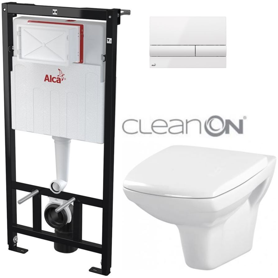 Obrázok /SET/ALCAPLAST - SET Sádromodul - predstenový inštalačný systém + tlačidlo M1710 + WC CERSANIT CLEANON CARINA + SEDADLO (AM101/1120 M1710 CA1)