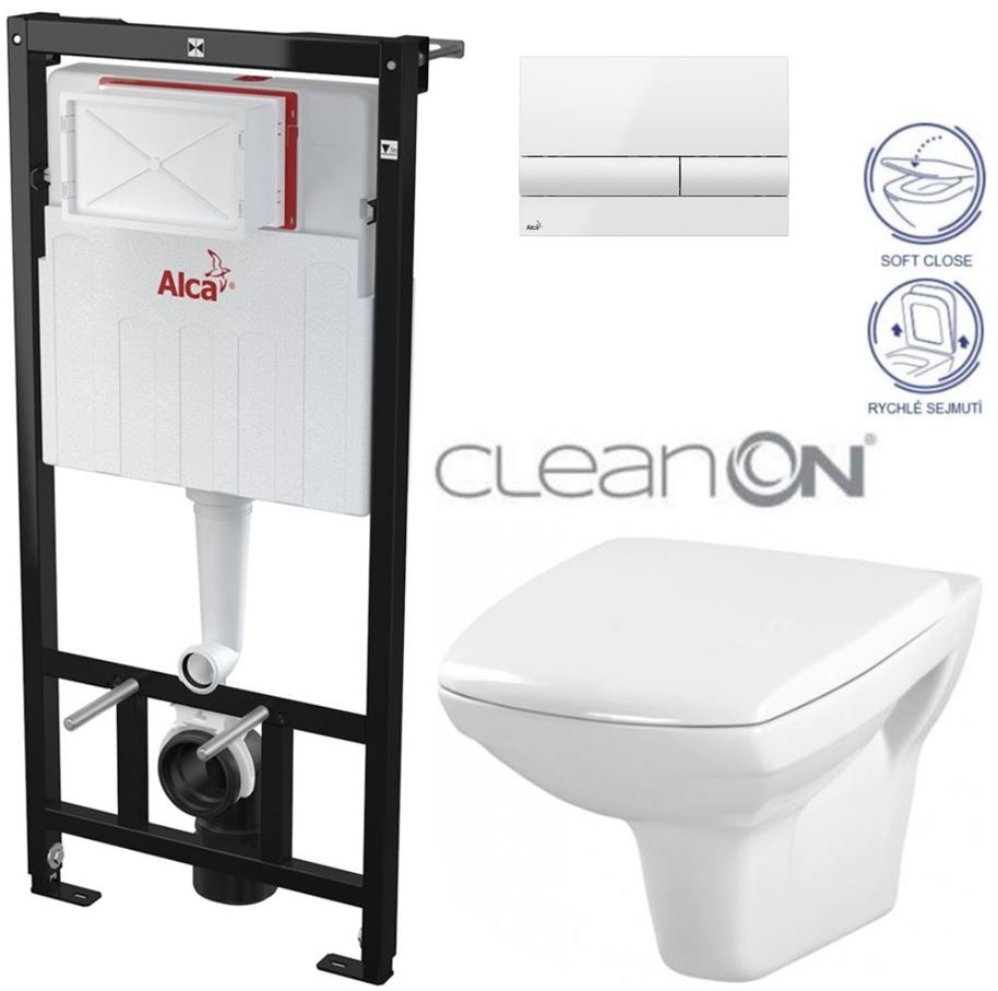 Obrázok /SET/ALCAPLAST - SET Sádromodul - predstenový inštalačný systém + tlačidlo M1710 + WC CERSANIT CLEANON CARINA + SEDADLO (AM101/1120 M1710 CA2)