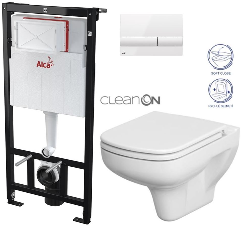 Obrázok /SET/ALCAPLAST - SET Sádromodul - predstenový inštalačný systém + tlačidlo M1710 + WC CERSANIT CLEANON COLOUR + SEDADLO (AM101/1120 M1710 CN1)