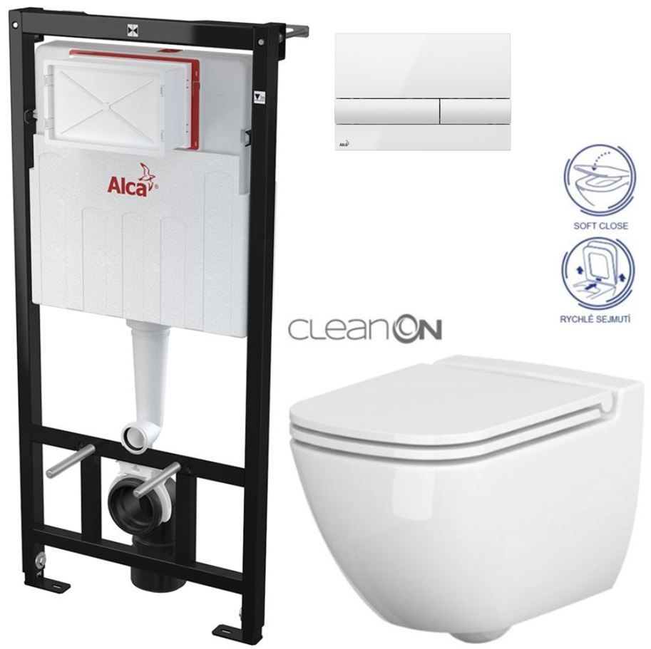 Obrázok /SET/ALCAPLAST - SET Sádromodul - predstenový inštalačný systém + tlačidlo M1710 + WC CERSANIT CLEANON CASPIA + SEDADLO (AM101/1120 M1710 CP1)