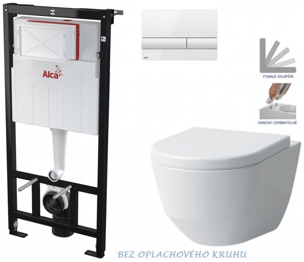 Obrázok /SET/ALCAPLAST - SET Sádromodul - predstenový inštalačný systém + tlačidlo M1710 + WC LAUFEN PRO RIMLESS + SEDADLO (AM101/1120 M1710 LP1)