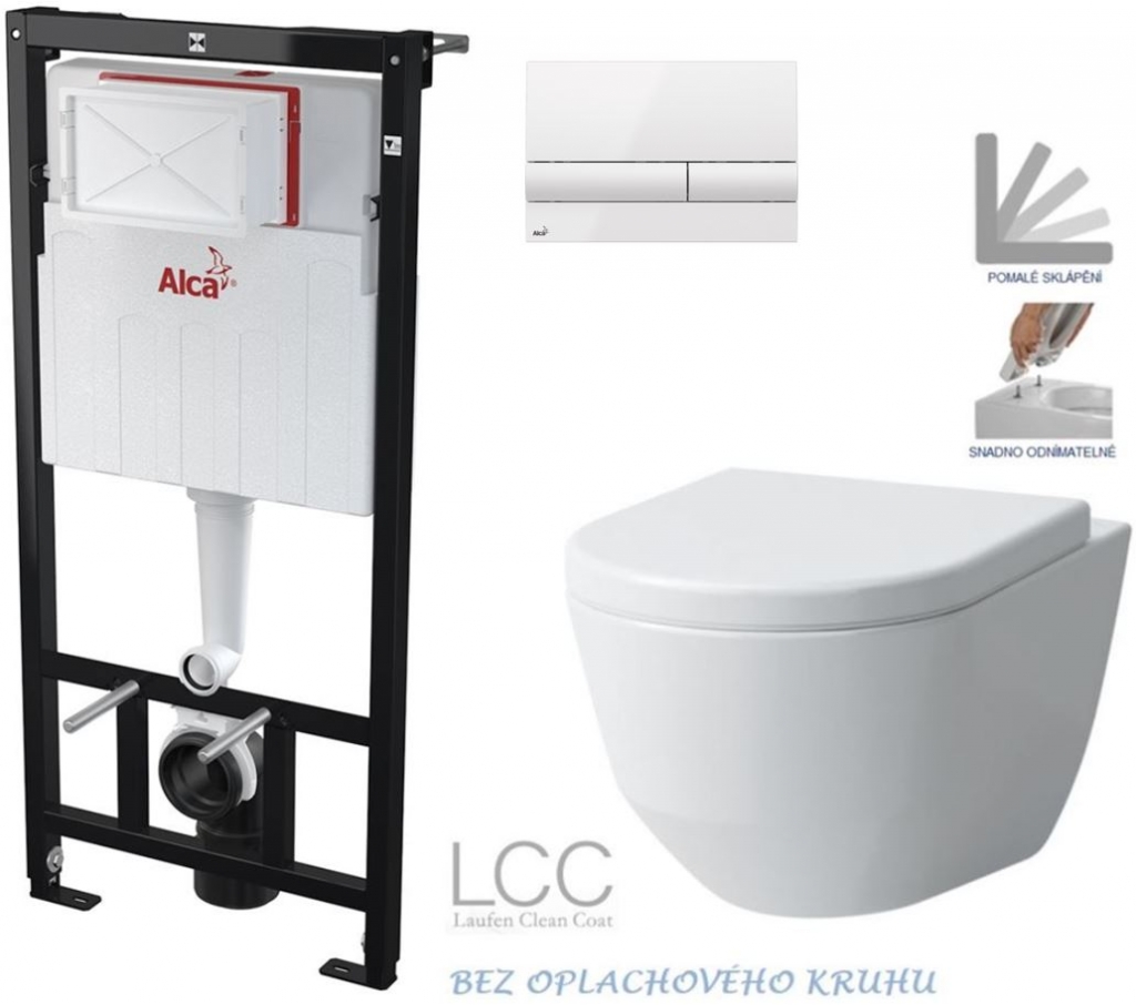 Obrázok /SET/ALCAPLAST - SET Sádromodul - predstenový inštalačný systém + tlačidlo M1710 + WC LAUFEN PRO LCC RIMLESS + SEDADLO (AM101/1120 M1710 LP2)