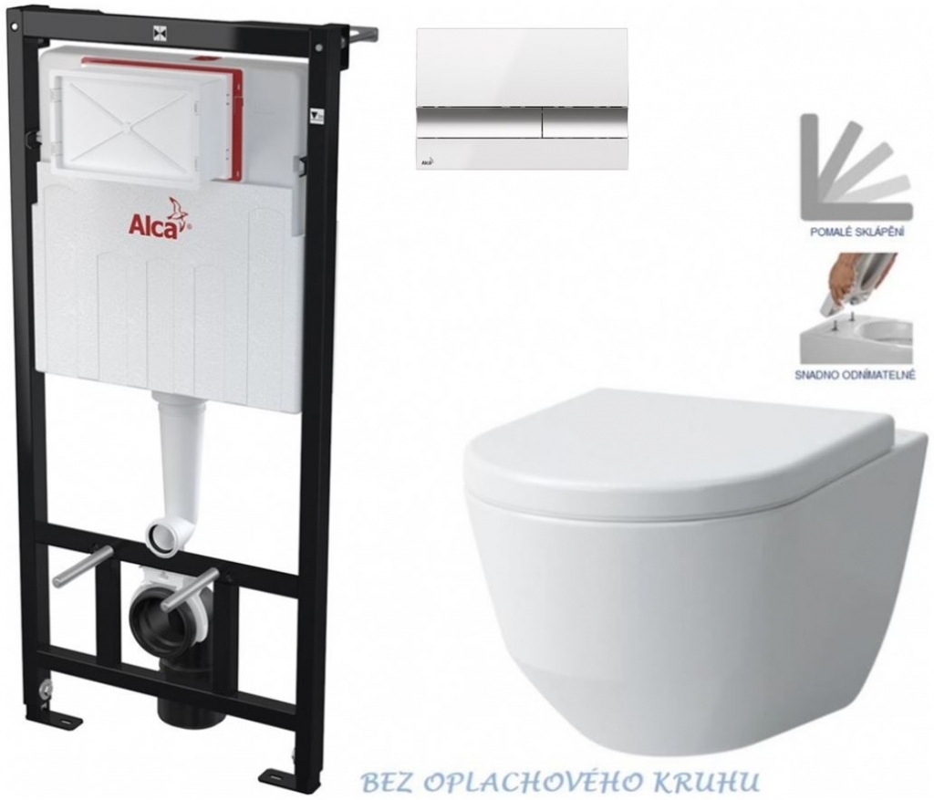 Obrázok /SET/ALCAPLAST - SET Sádromodul - predstenový inštalačný systém + tlačidlo M1720-1 + WC LAUFEN PRO RIMLESS + SEDADLO (AM101/1120 M1720-1 LP1)