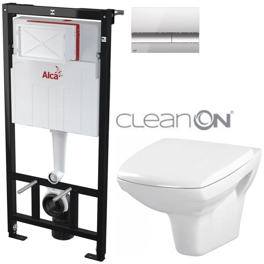 Obrázok /SET/ALCAPLAST - SET Sádromodul - predstenový inštalačný systém + tlačidlo M1721 + WC CERSANIT CLEANON CARINA + SEDADLO (AM101/1120 M1721 CA1)